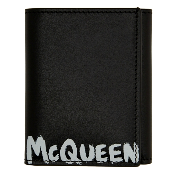 Alexander McQueen Black Logo Trifold Leather Wallet - Picture 1 of 6
